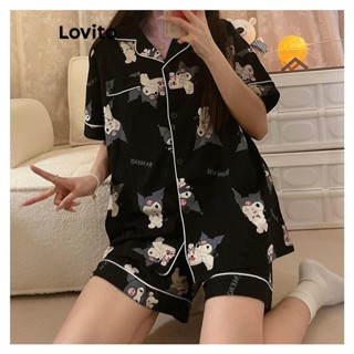 Lovito Conjuntos De Pijama Fofos De Desenho Animado Para Mulheres LNA38215 (Branco Preto)