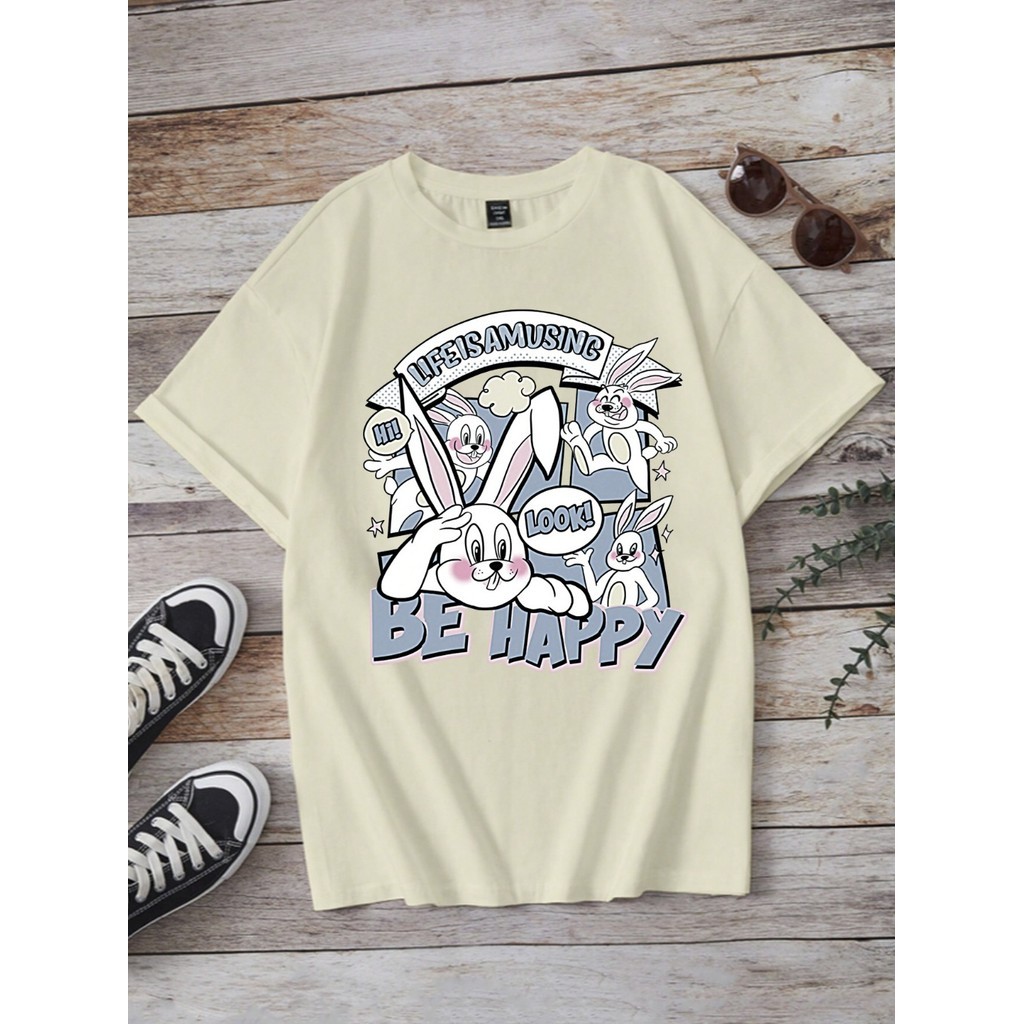 Camisa Vintage Coelho Coelhinho Vida Camiseta Divertida Feliz Moderno Blusa Oversized Confortável