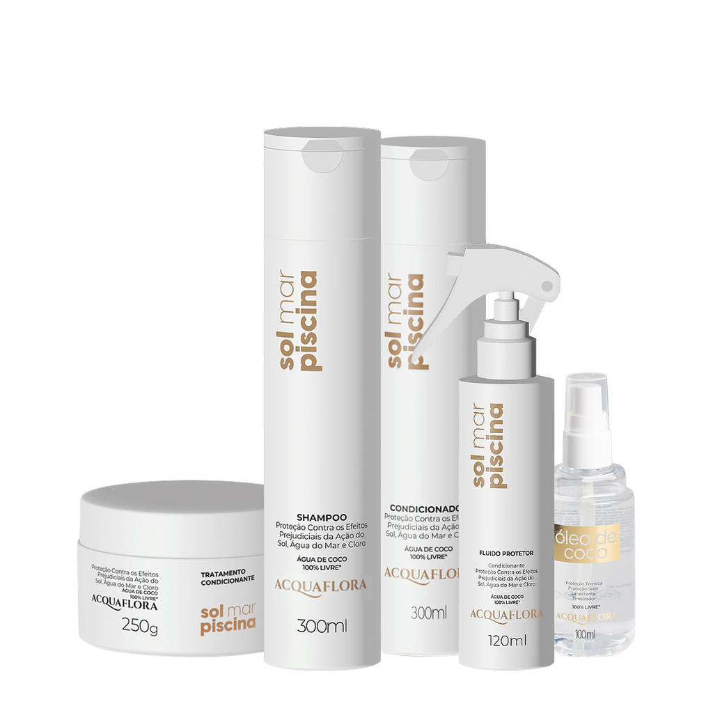Kit Acquaflora Sol Mar Piscina Home Care Leave-in Oil (5 produtos) em Oferta na Shopee