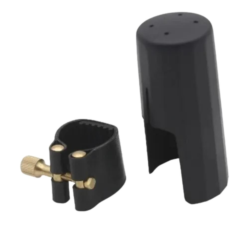 Abraçadeira de Couro Sintético c/ Ressonador de Metal para Boquilha de Massa Sax Alto - FREE SAX'S