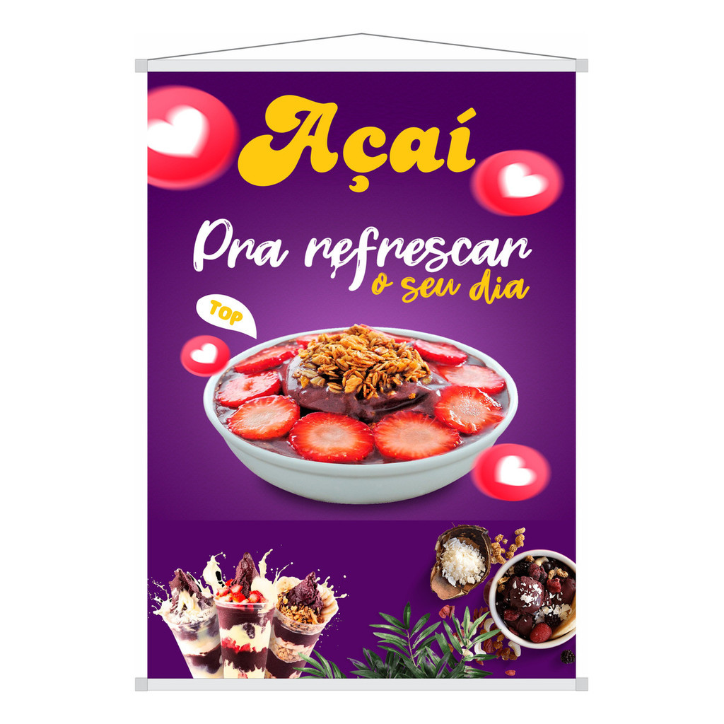 Placa Açaí Banner Faixa Açaí 70x100cm 002