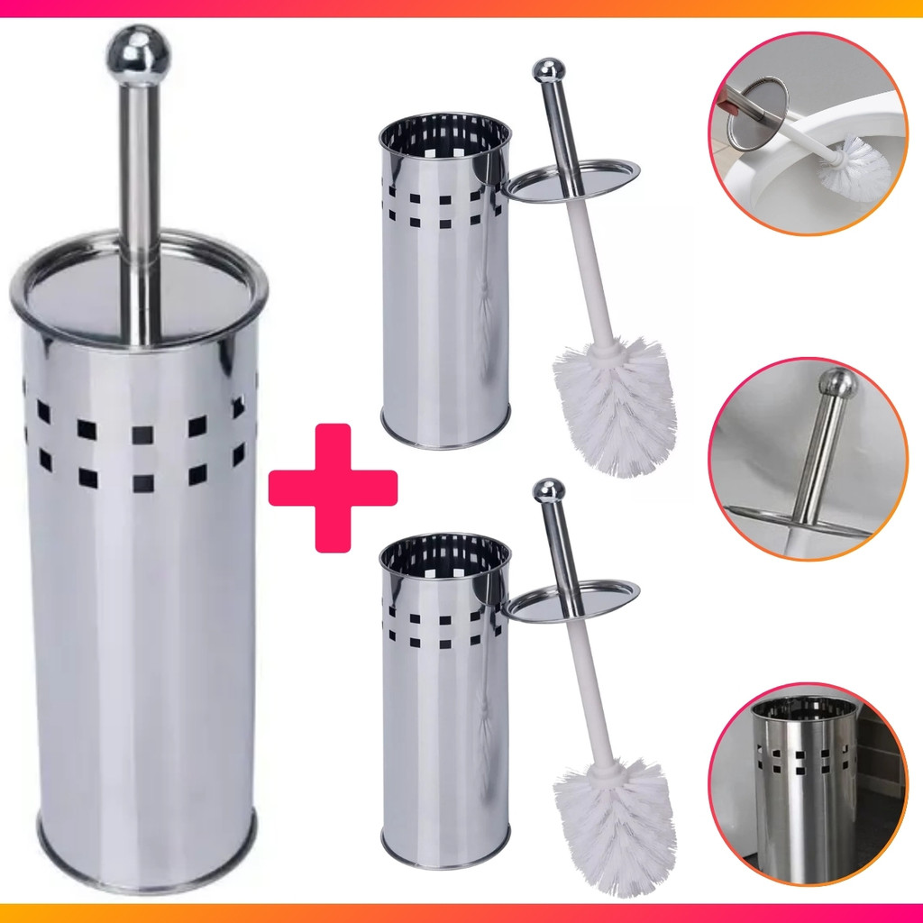 Kit 1/2/3 Escova Sanitária Vaso Limpeza Banheiro Higienização Em Aço Inox C/ Suporte e Tampa em Oferta na Shopee
