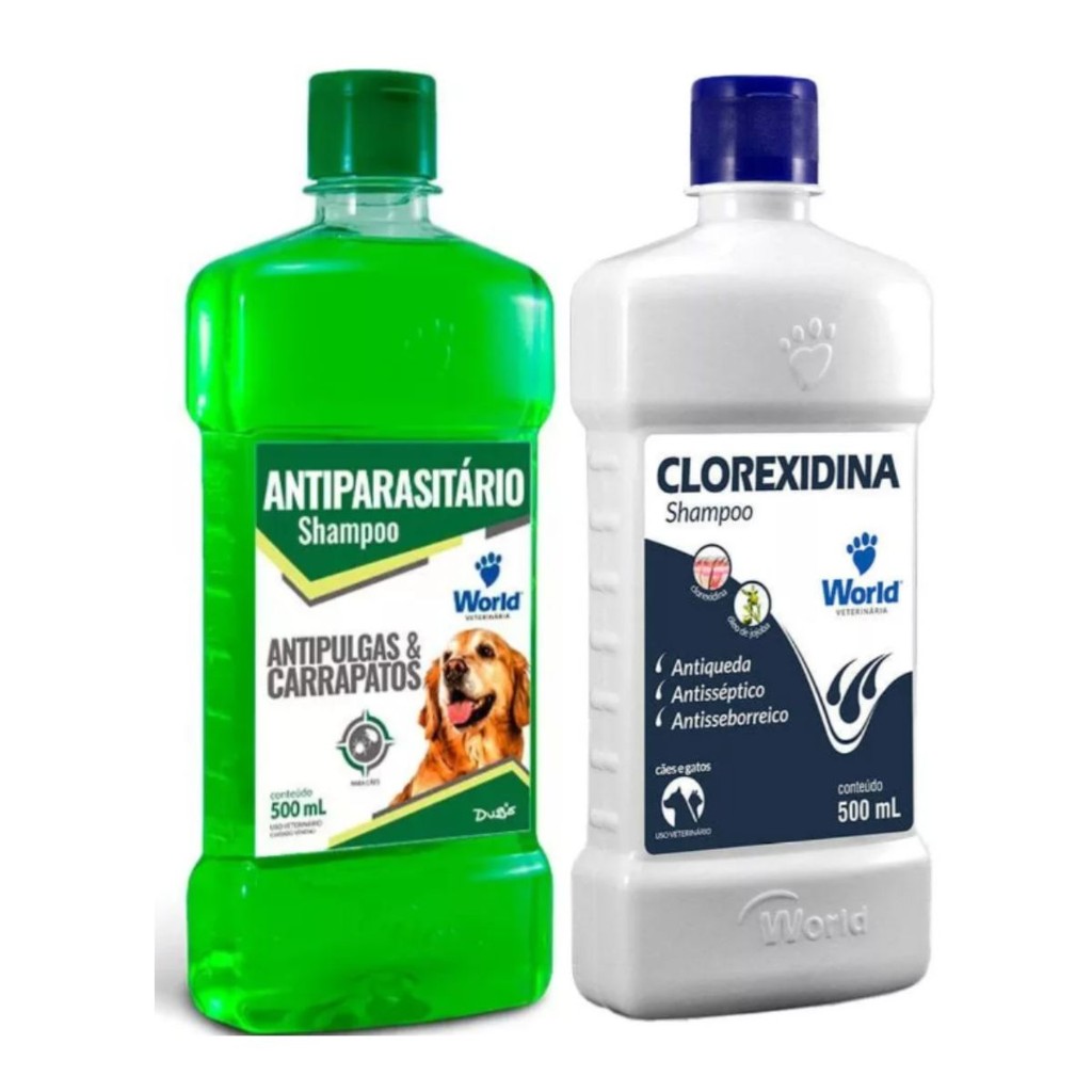 01 Shampoo Clorexidina 01 Antiparasitário Shampoo Cães 500ml em Oferta na Shopee