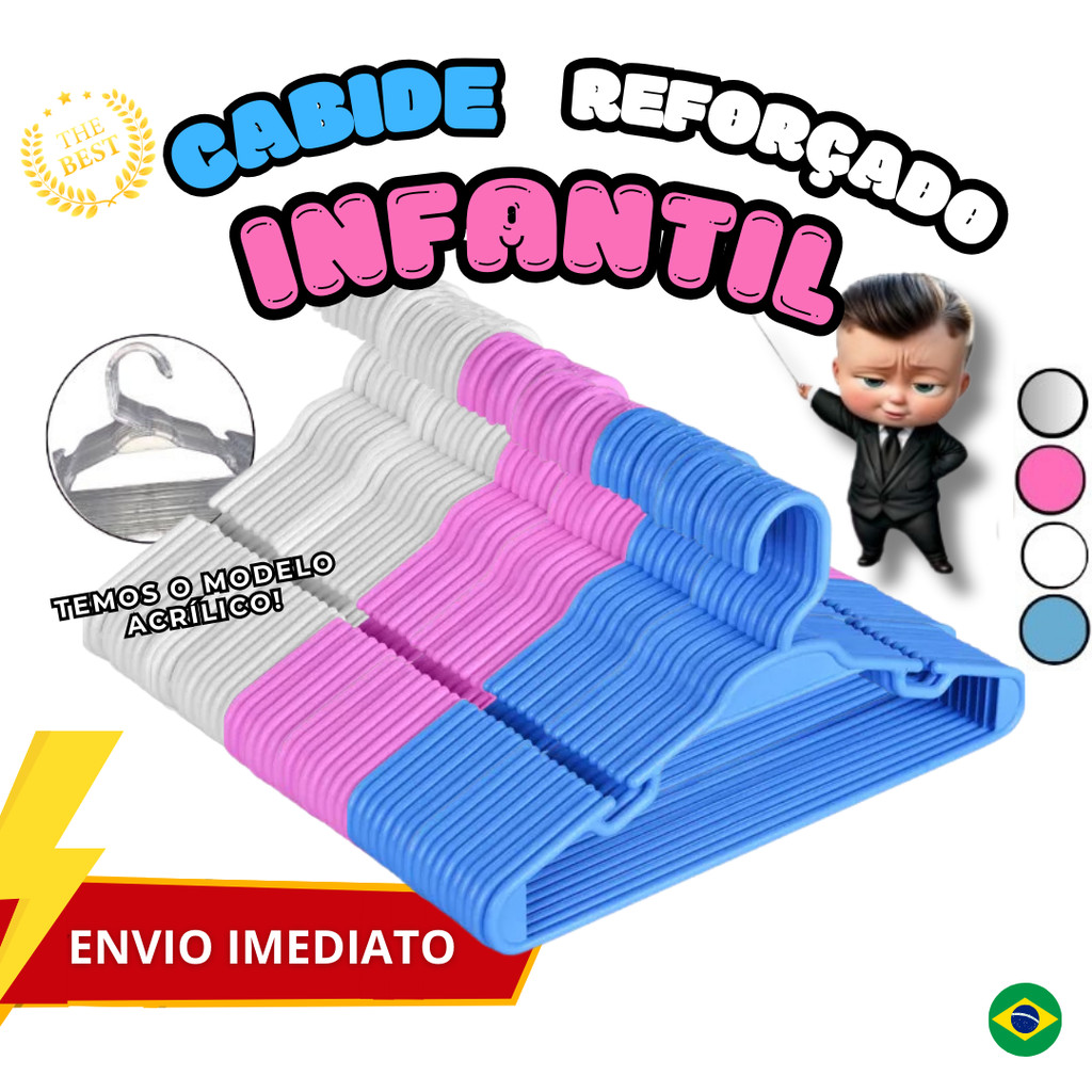 Infantil Cabide Kit 50 Reforçado Baby infantil juvenil Cores