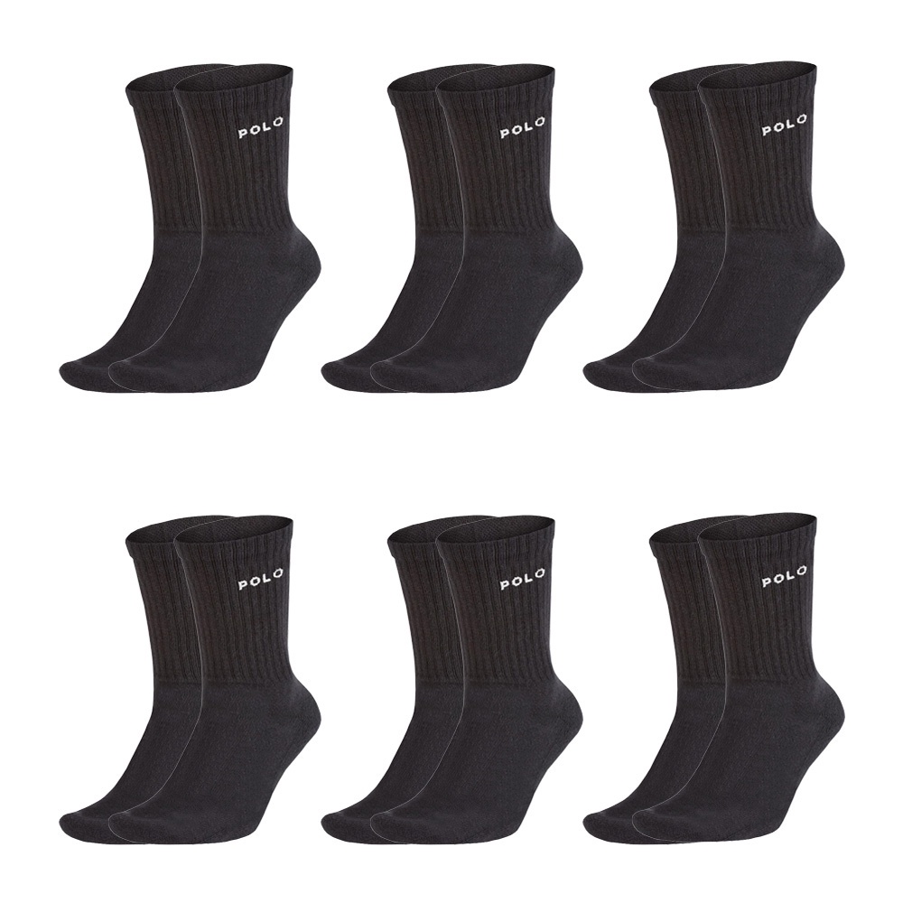 Kit C/6 Meias Algodão Cano Médio Polo Star - Preto em Oferta na Shopee