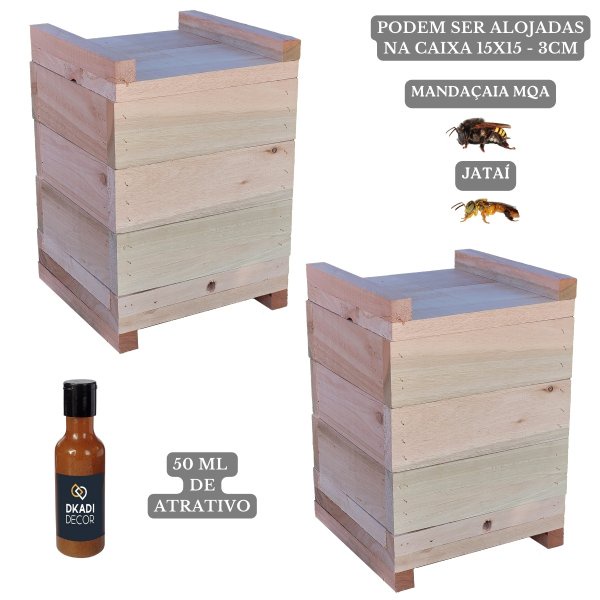 2 Caixas Inpa Abelhas Mandaçaia 15x15 + Atrativo 50 ML