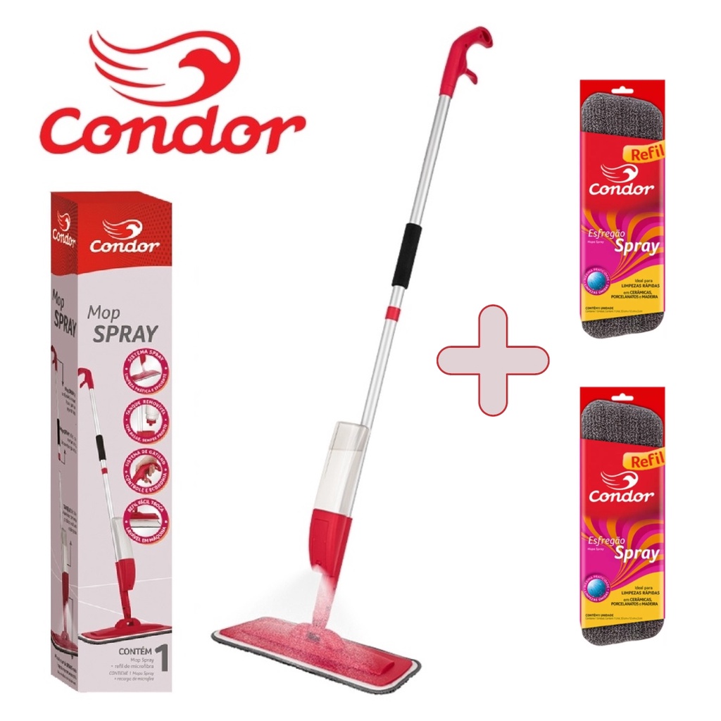 Kit Mop Spray Esfregão Microfibra Rodo Limpeza Condor 1690 + 2 Refil Extra 1690R