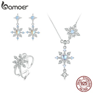 Brincos Bamoer 925 Sterling Sliver Snowflake Pedra Da Lua Em Forma De Coração Starburst Design Jóias Presentes Para Mulheres em Oferta na Shopee