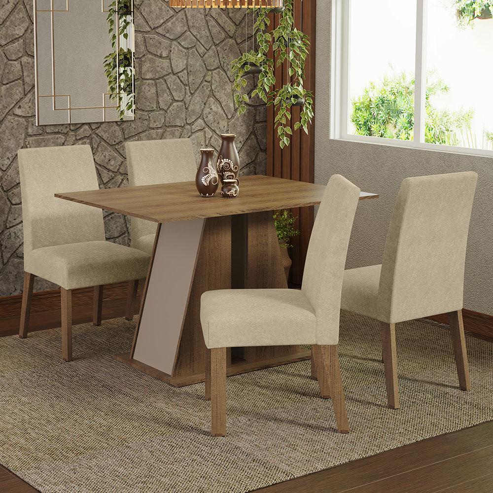 Conjunto Sala de Jantar Mesa Tampo de Madeira 4 Cadeiras Rustic/Crema/Imperial Agnes Madesa - Home & Living