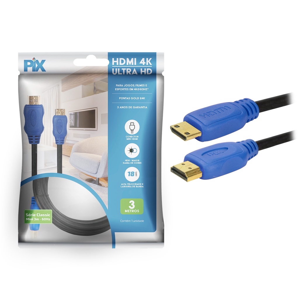 Cabo Mini Hdmi X Hdmi 4k 60hz/2160p 3d Ultrahd 3 Metros