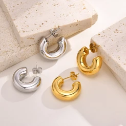 Brinco De Ouro Vnox 18K Em Forma De C Para Mulheres , Leve Hipoalergênico De Aço Inoxidável