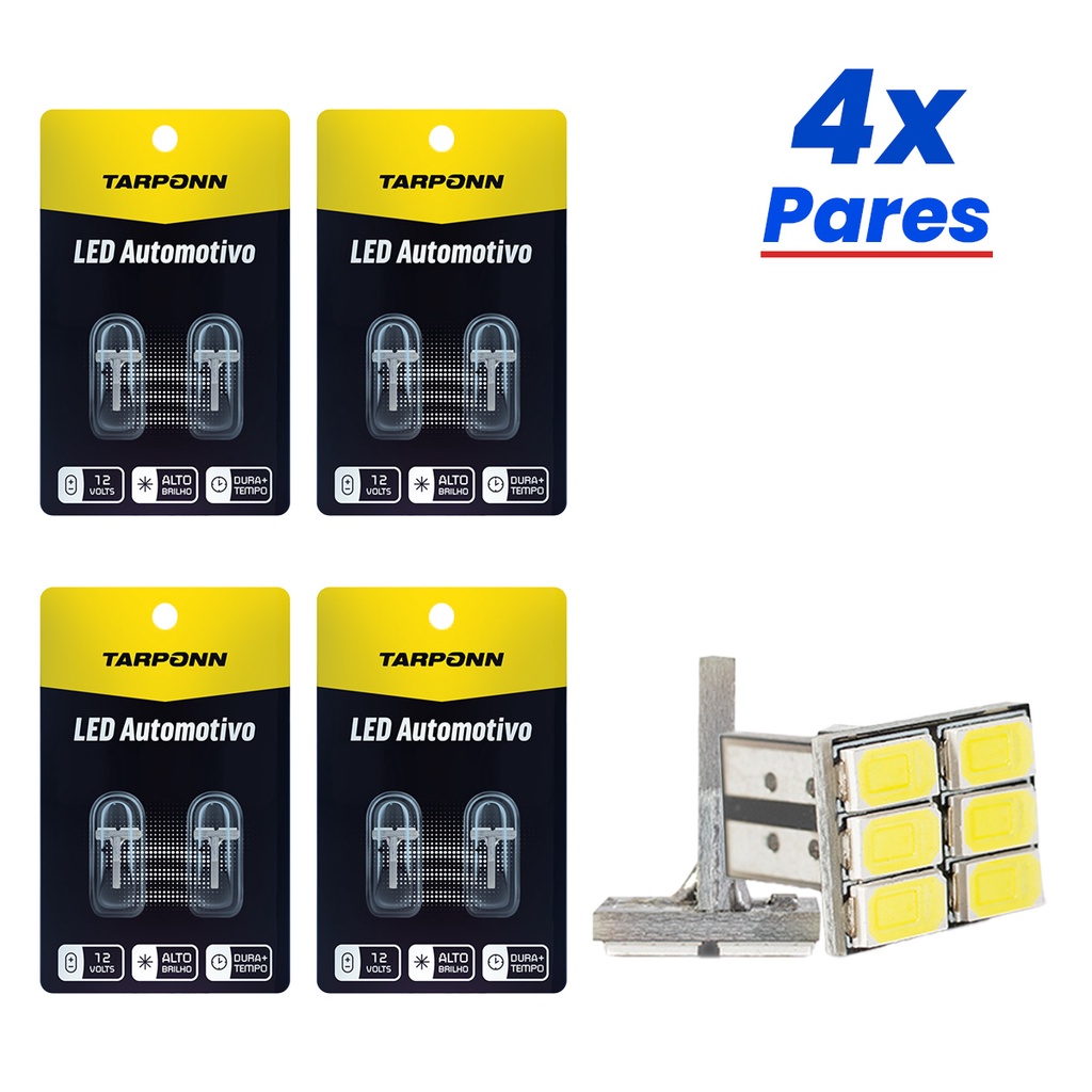 Kit 8 Lâmpadas Led Interior Carro Canbus T10 6 Leds Tarponn em Oferta na Shopee