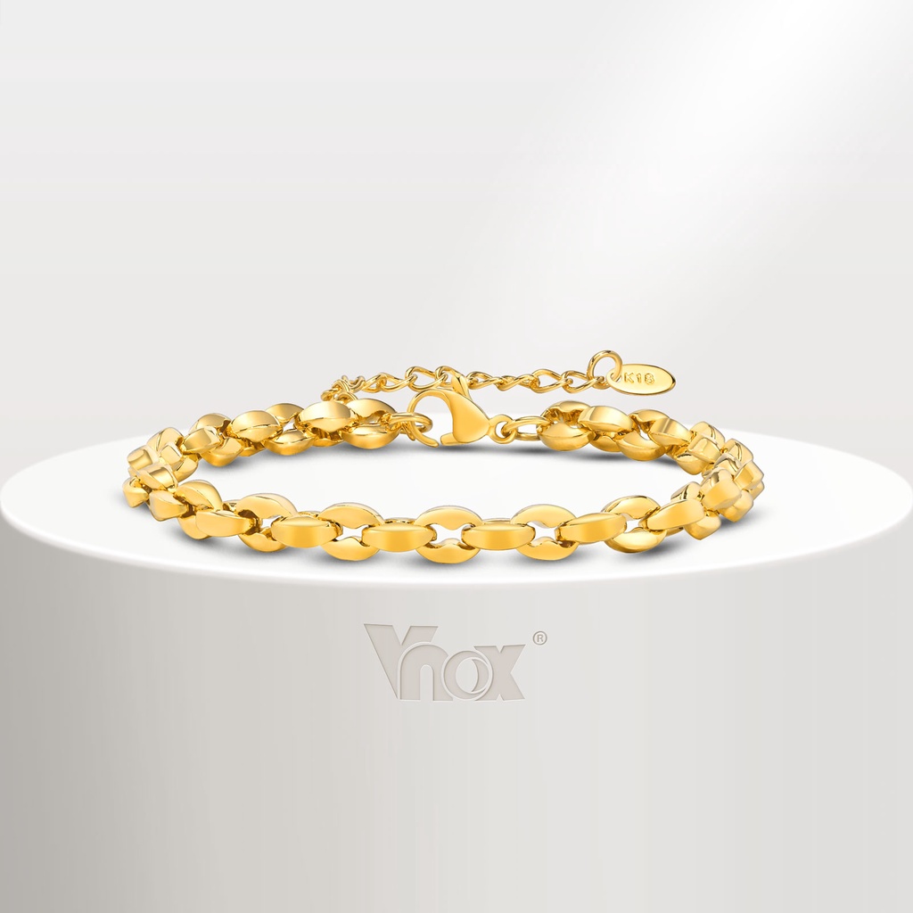 Vnox 18K Bracelete De Elos De Corrente De Ouro Feito A Mão Para Menina Feminina , Clássico De Aço Inoxidável Simples