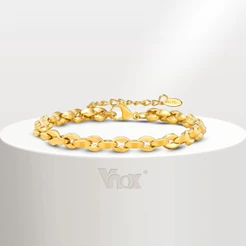 Vnox 18K Bracelete De Elos De Corrente De Ouro Feito A Mão Para Menina Feminina , Clássico De Aço Inoxidável Simples