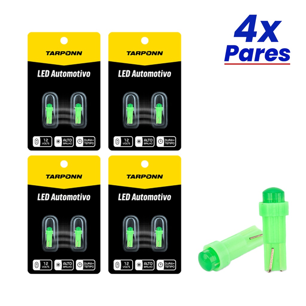 Kit 8 Lâmpadas Led Painel Pinguinho T5 Verde 12v Tarponn em Oferta na Shopee