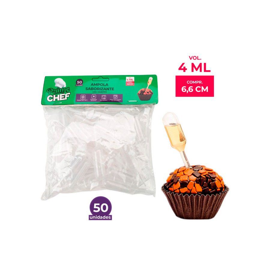 Ampola para Saborizante Cilíndrica - 4 mL - 50 unidades - Prime Chef