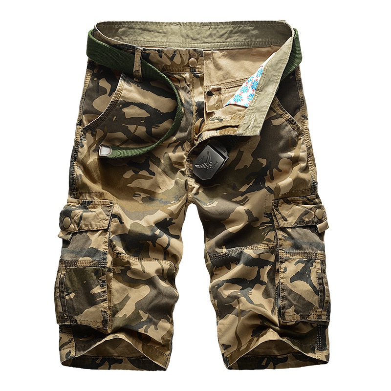 Verão Fino Camuflagem Multi Pocket Homens ao ar livre Plus Five Point Calças Calças Verdes Calças Casuais soltas