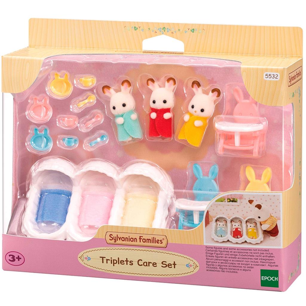 Sylvanian Families Cuidando Dos Trigemeos Coelhinhos Chocolate Bebes Miniatura Com Acessorios Brinquedo Infantil Colecionavel Mini Moveis - Epoch