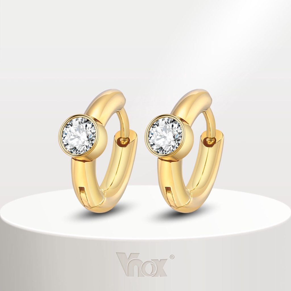 Brinco Vnox Pequeno E Fofo Em Forma De C Zircônio , Ouro 18K , Jóias Hipoalergênicas
