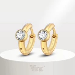 Brinco Vnox Pequeno E Fofo Em Forma De C Zircônio , Ouro 18K , Jóias Hipoalergênicas