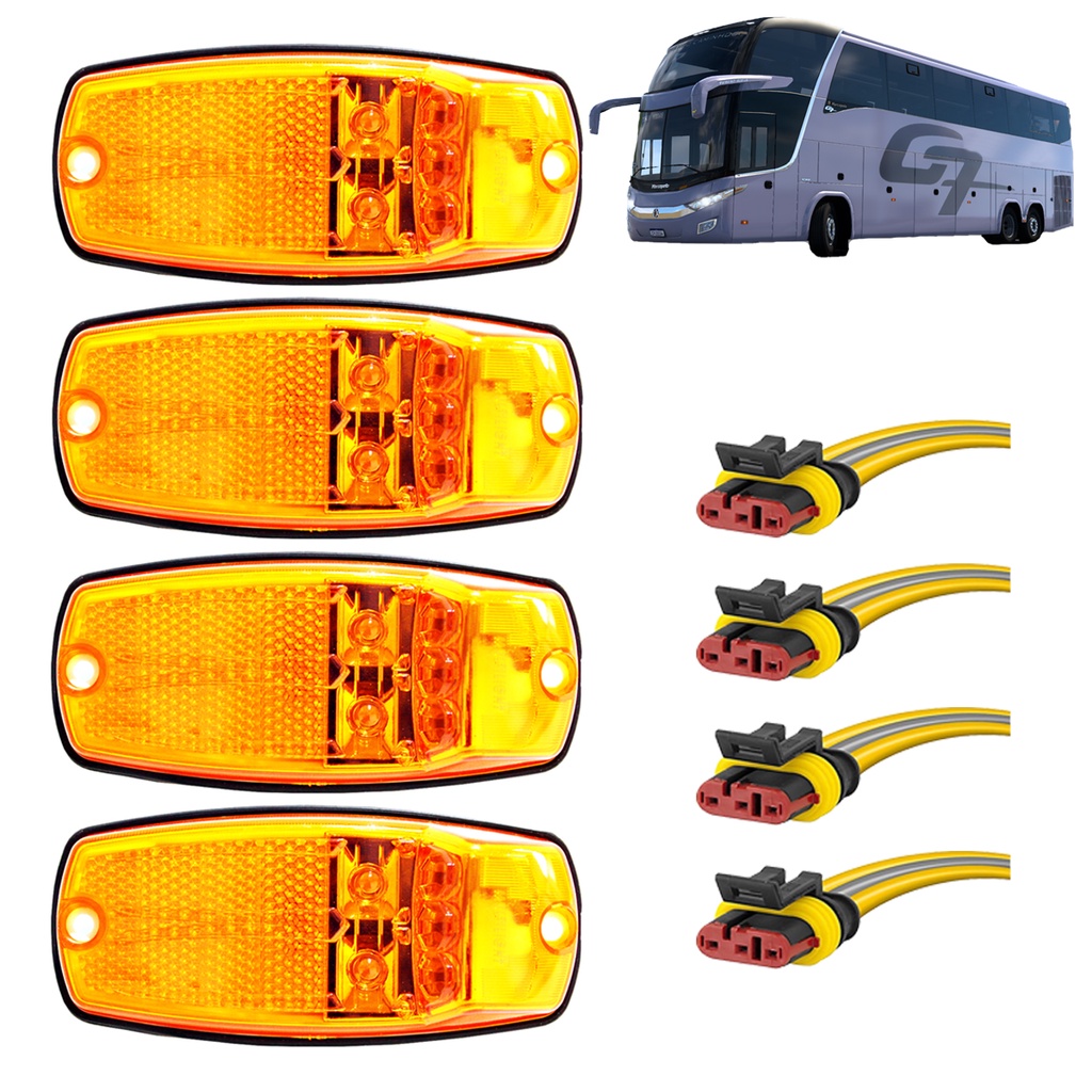 KIT 4 Lanterna Lateral Ônibus Marcopolo G7 5 LED BIVOLT +Conector