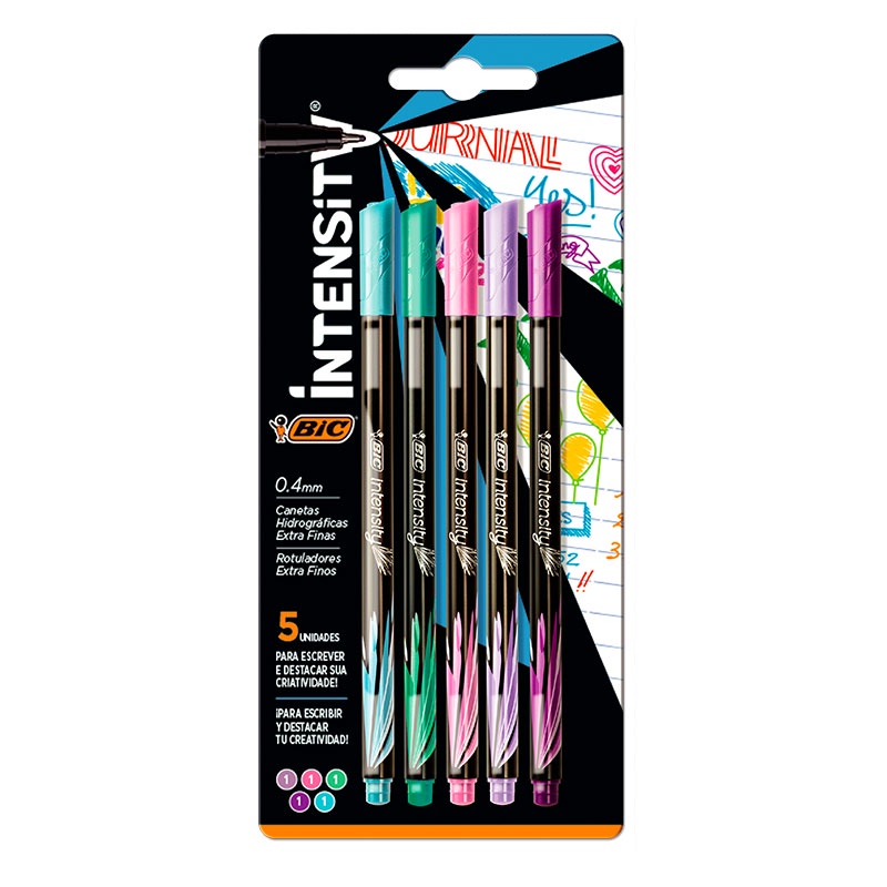 Caneta hidrográfica Intensity Ultra Fina Pastel 0.4mm com 5 unidades Bic em Oferta na Shopee