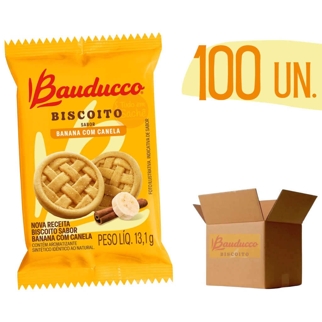 Biscoito Amanteigado Banana com Canela em Sache Bolacha Bauducco Unitario - 100 unidades