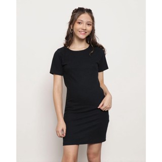 Vestido Juvenil Manga Curta Canelado Preto