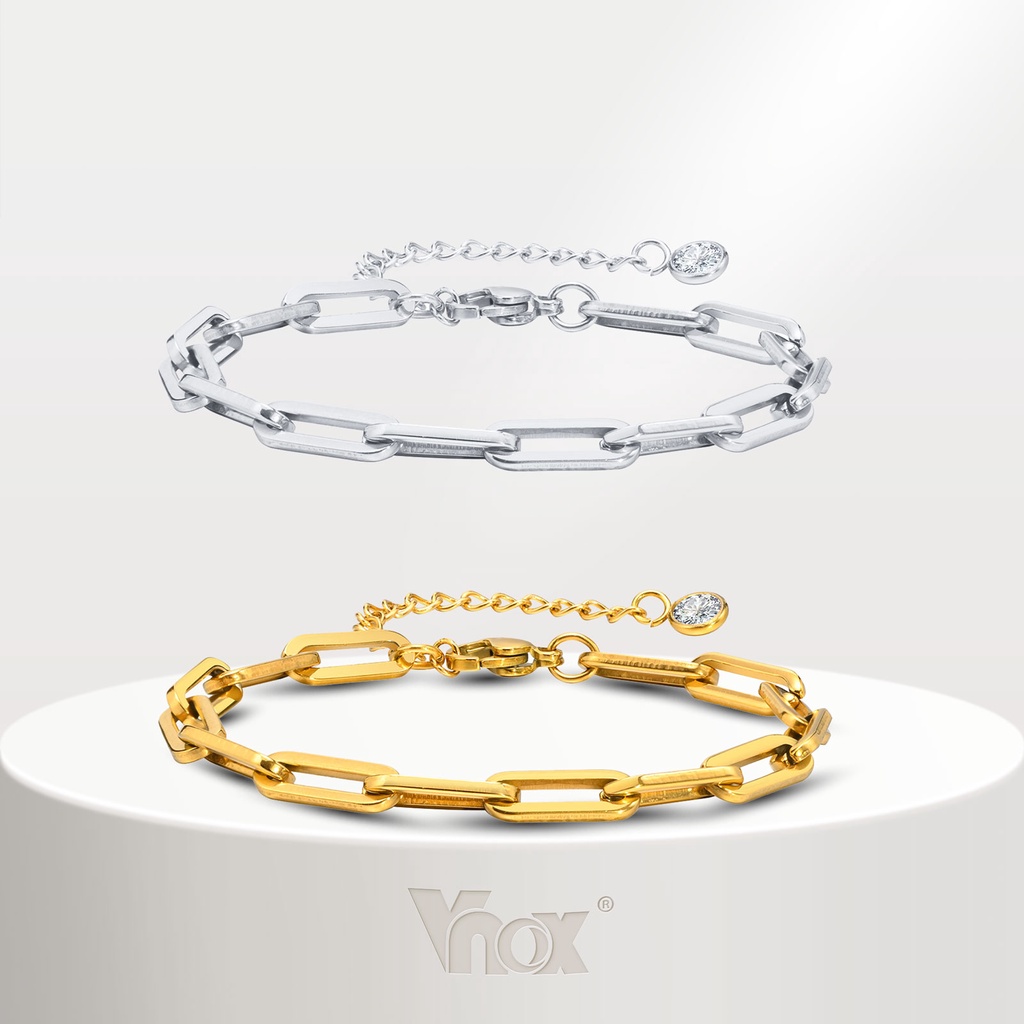Pulseira De Ouro Vnox 18K Para Menina Feminina , 5MM Corrente De Aço Inoxidável Com Jóias Cúbicas Zircon