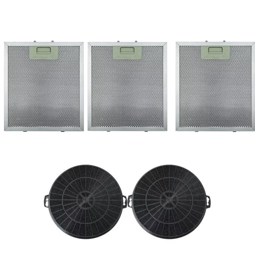 3 filtro alumínio (26 x 32cm) + 2 carvão (21cm) coifa cata