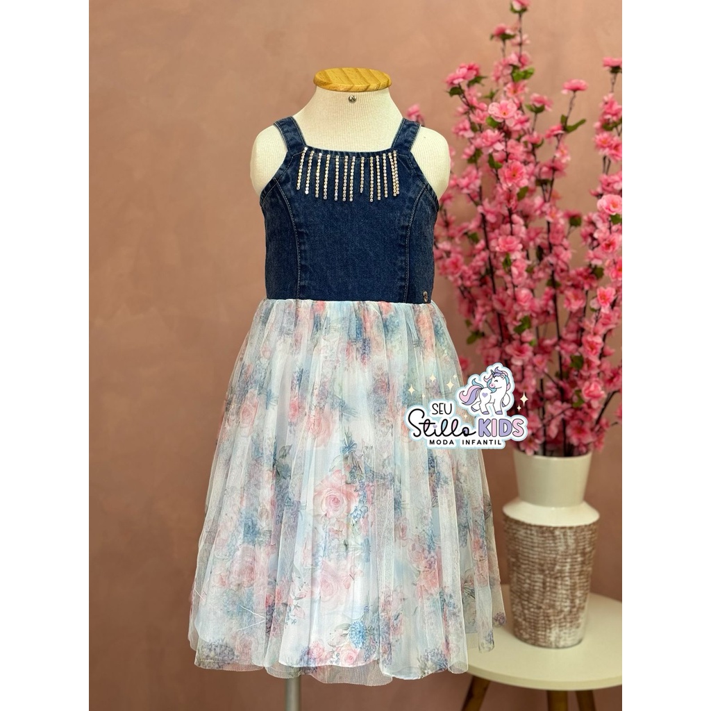 Vestido Festa Infantil Petit Cherie Verão Flores Azuis