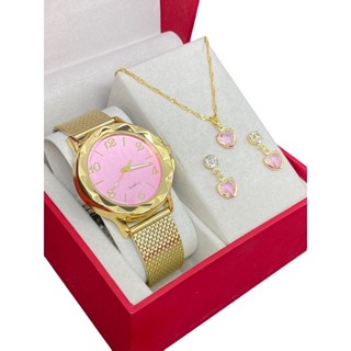 🔥OFERTA🔥 ⚡PROMOÇÃO⚡ - Relógio Feminino + Kit Colar Brincos Folheados A Ouro *
