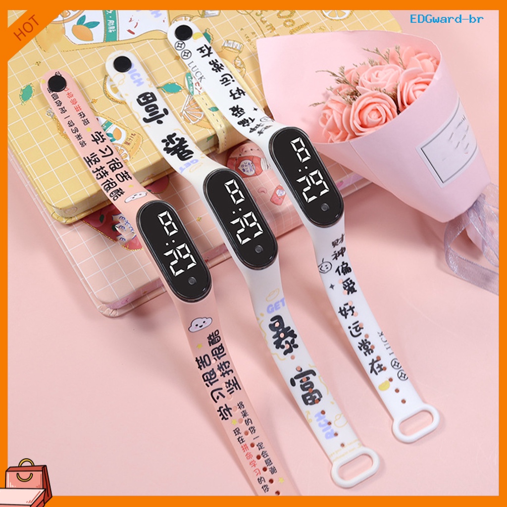[EDG] Relógio Eletrônico Esportivo Digital LED De Fonte Grande À Prova D'água Com Impressão De Caracteres Chineses Correia De Silicone Para Meninas