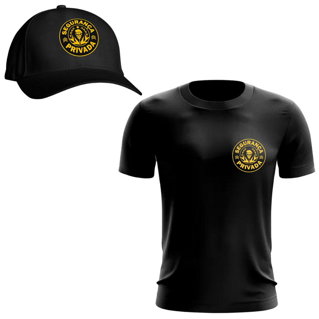 Kit Camiseta Manga Curta e Boné Preto Segurança Privada