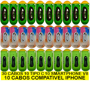 KIT COM 30 CABOS TURBO OS 2 MODELOS  CABOS TIPO C OU  CABOS V8 PARA REVENDA em Oferta na Shopee