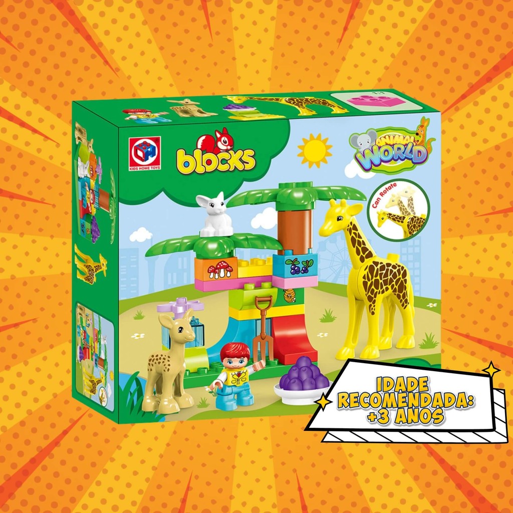 Detalhes do Brinquedo Infantil Blocos de Montar Cubic Jr Mundo Animal 26 Peças Multikids - 52547