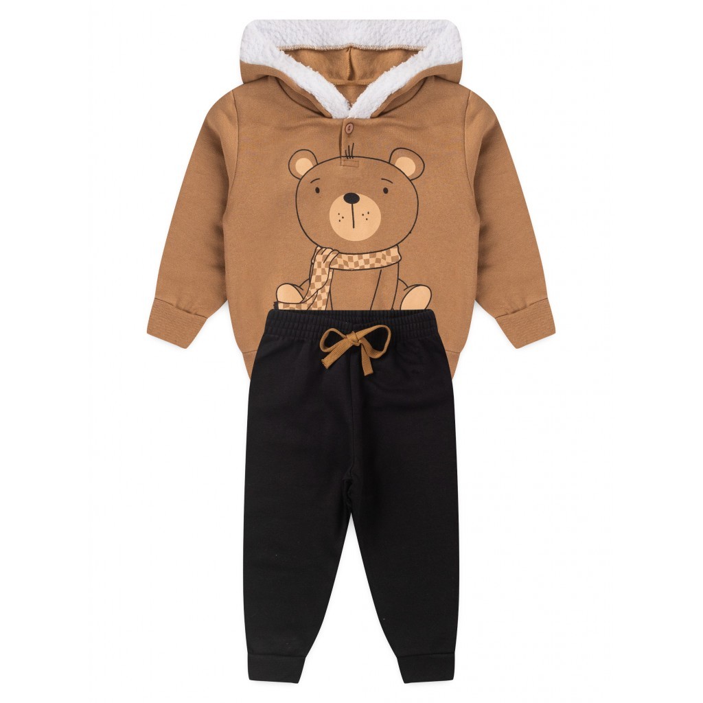 Conjunto Infantil Menino Moletom Peluciado Com Capuz Urso