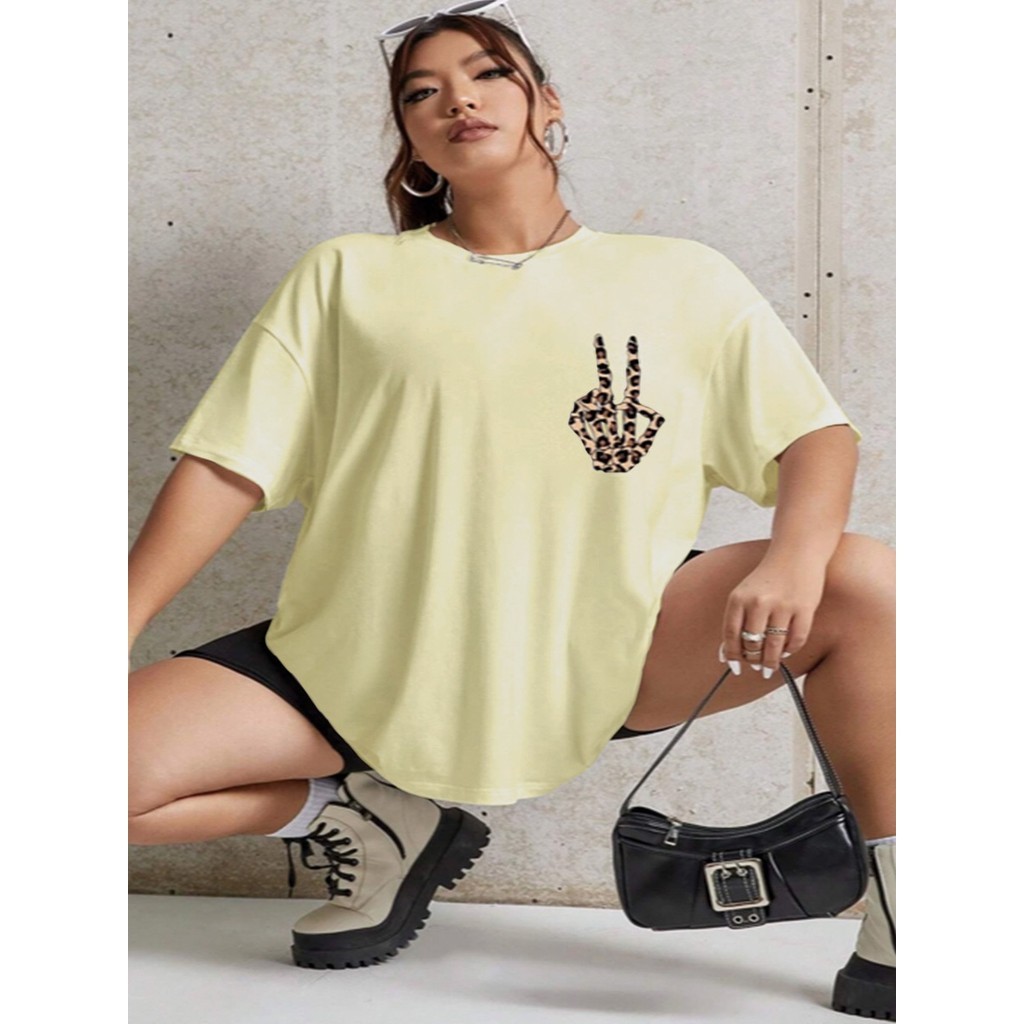Camiseta Amarelo Feminina Oversized T shirt Animal Print Estampa Onça Blusa Bordado Streetwear