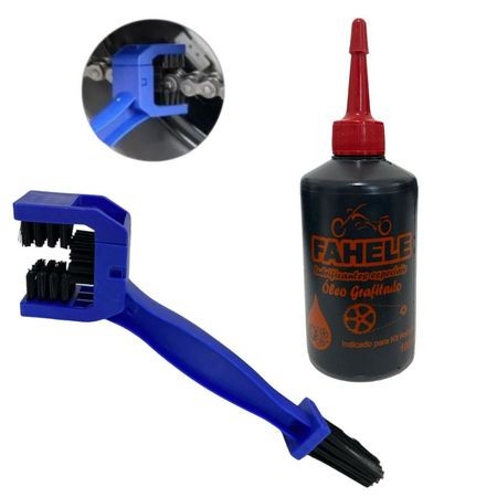 Escova Dupla Limpeza Para Corrente Transmissão + Oleo Lubrificante Grafitado Moto Bike Universal Envio Rápido em Oferta na Shopee