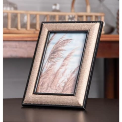 Porta Retrato MDF Preto Jute 10x15cm Wolff para Fotos Decoração Quarto Sala Aparador Mesa Presente Elegante Moderno Casa