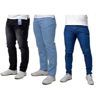 Kit 3 Calça Masculina Jeans Slim Original Elastano Estilo Casual Masculino Leve e Confortável Dia dos Pais 