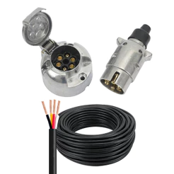 Kit Tomada Engate Reboque 6 Polos Cabo PP 4 Vias 1mm² Alumínio Cromado Carretinha Carreta Completo