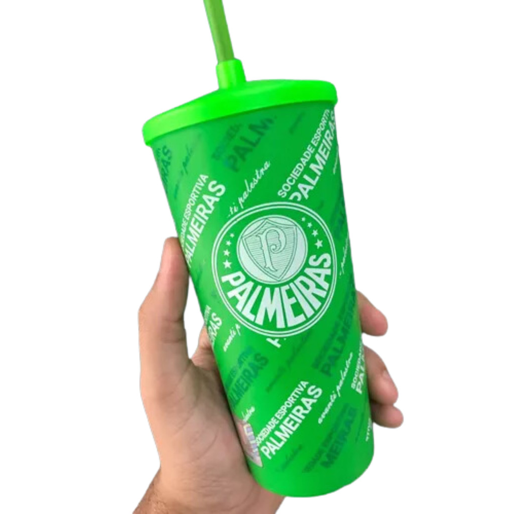 Copo Plástico Com Canudo - Palmeiras Oficial 500 ML em Oferta na Shopee