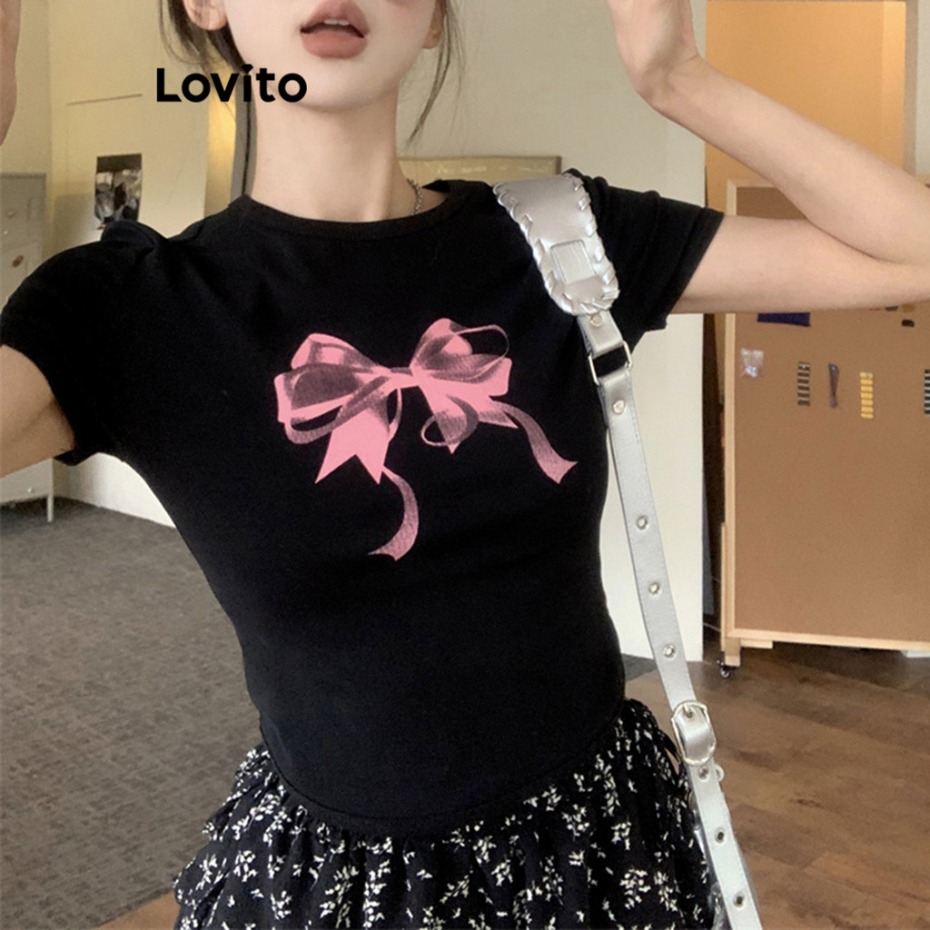 (Trendy) Lovito Camiseta feminina casual com estampa de borboleta L85AD075(Multicolorido)