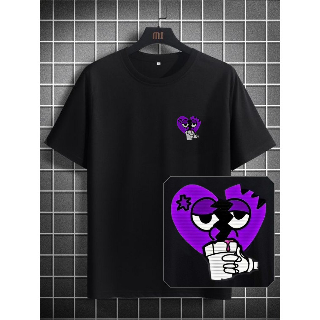 Camisa Camiseta Básica Masculina Streetwear Estampada Coração Partido 100% Algodão