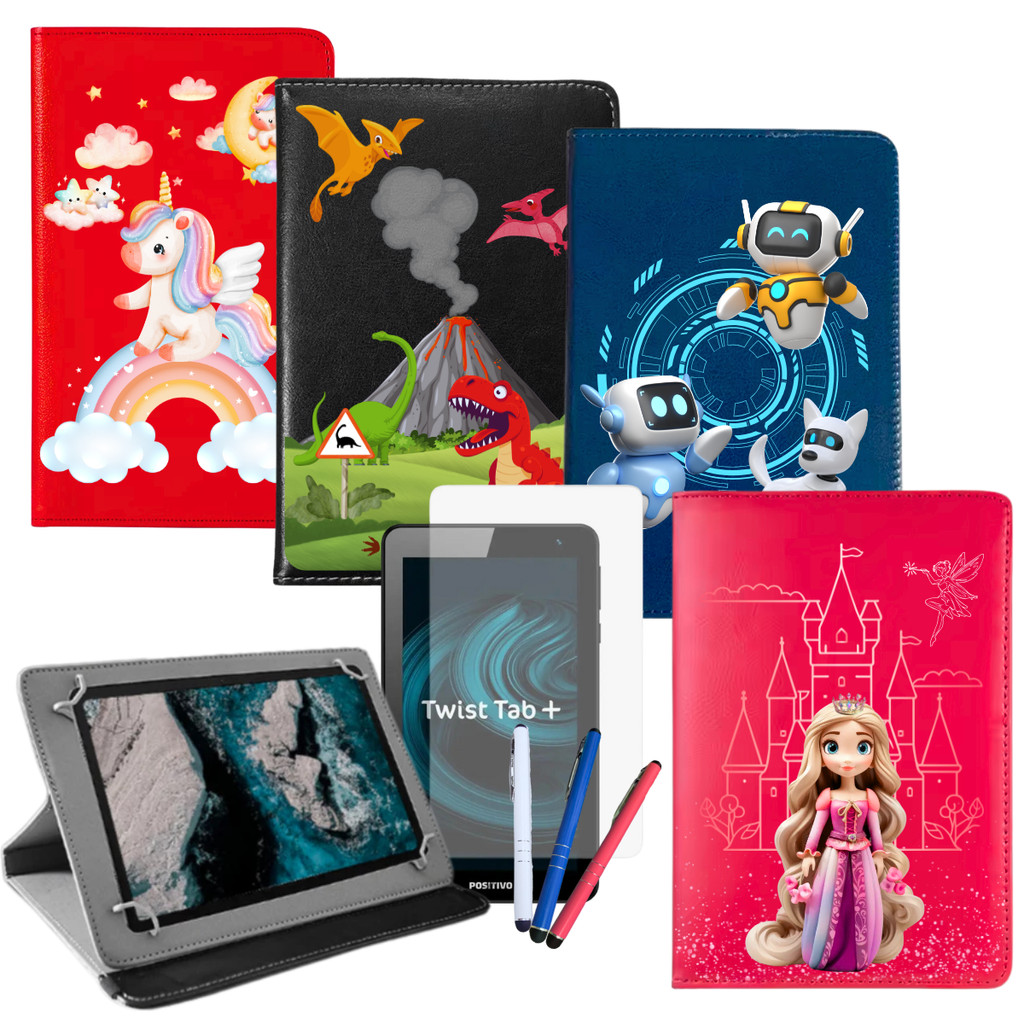 Capa c/ Suporte Para Tablet Positivo Twist Tab Estampada + Película + Caneta Touch