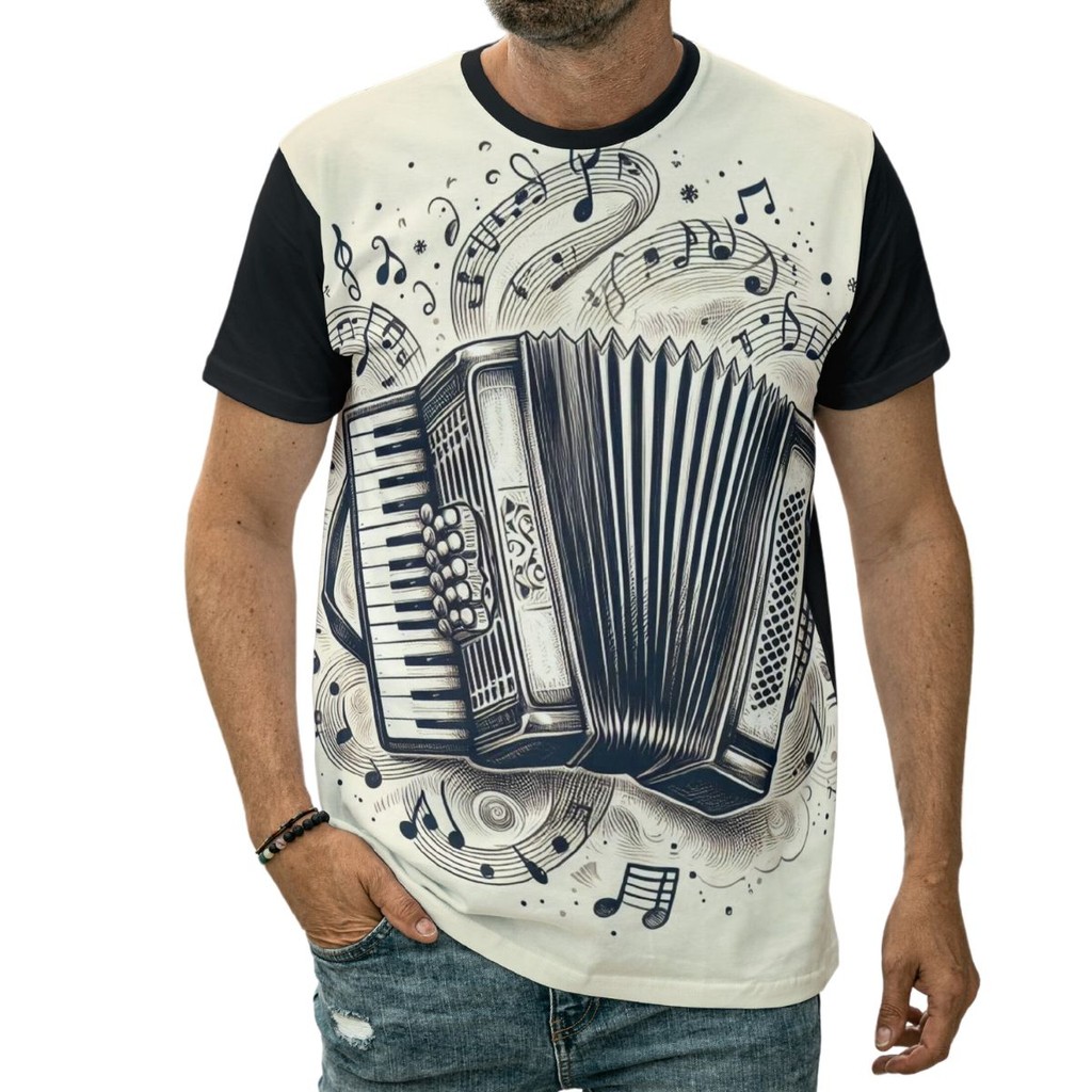 Camiseta Acordeão Sanfona Gaita Instrumento Musical Arte