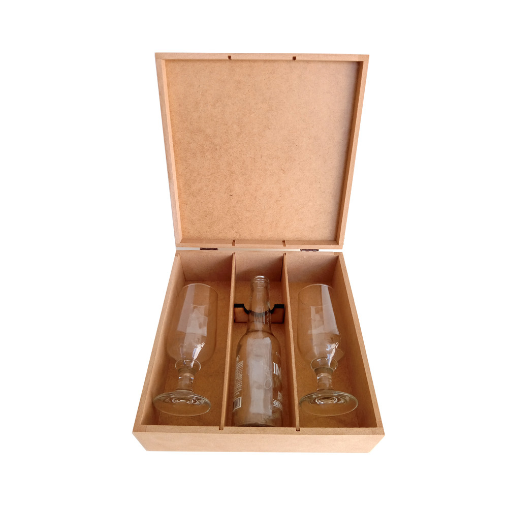 Caixa mdf para 1 baby chandon e 2 taças cod:CX011-7 Tam:24x24x9cm
