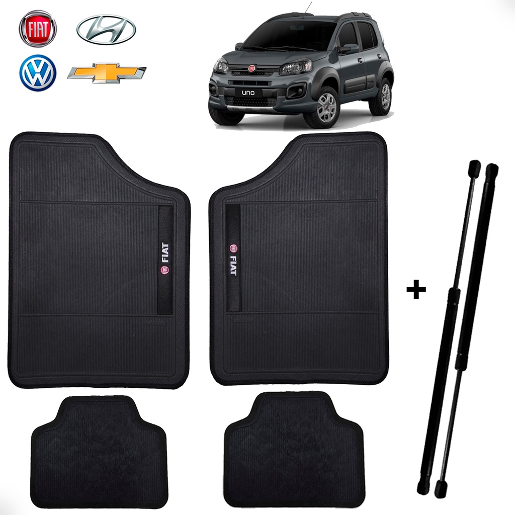 Jogo de Tapete Automotivo Fiat + Par Amortecedor Porta Malas Novo Uno Attractive 2010 em Diante em Oferta na Shopee