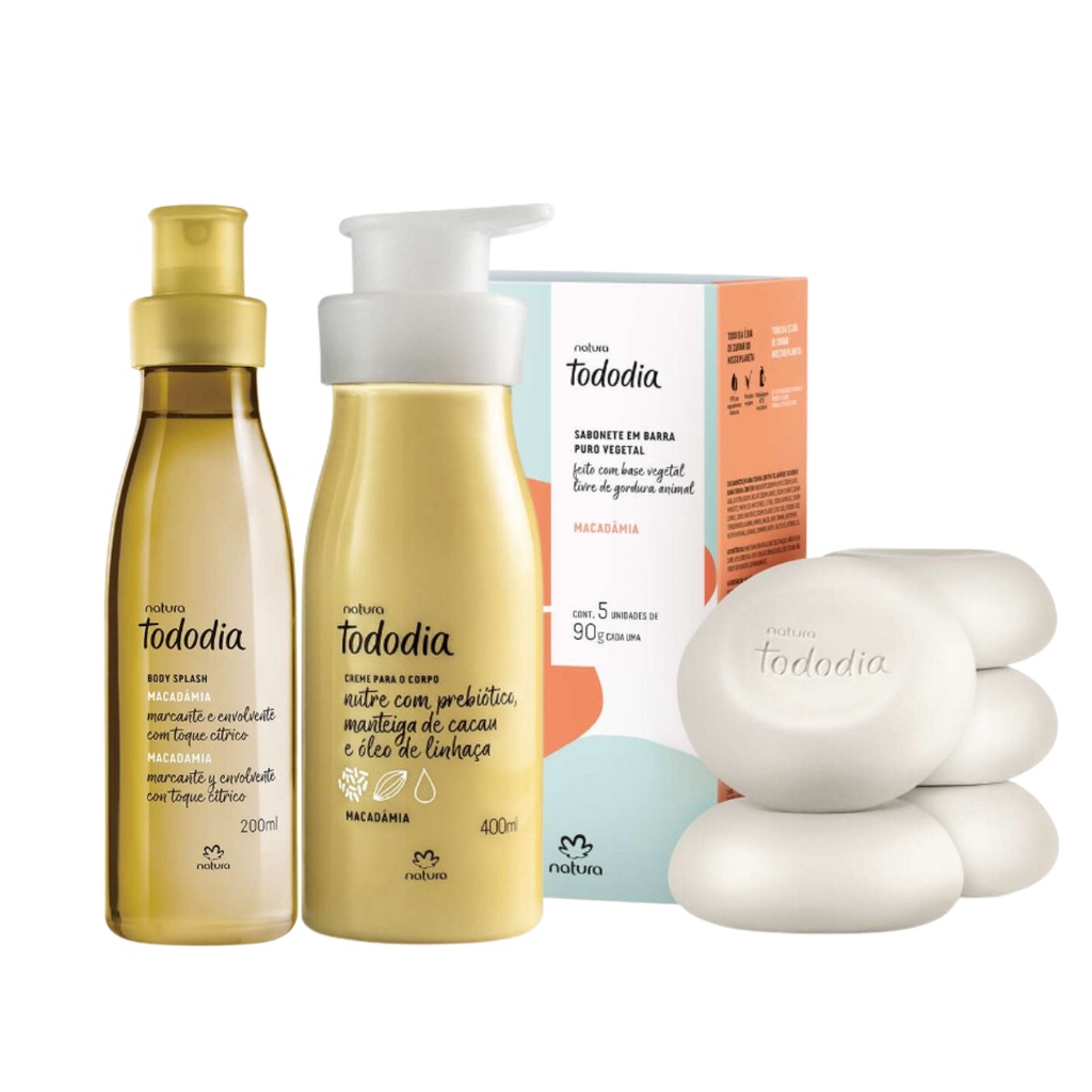 Kit Natura Tododia Macadamia Hidratante + Body Splash + Sabonete em Barra